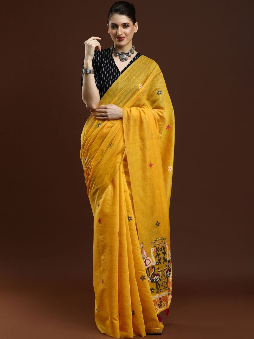 SARHA Ethnic Motifs Embroidered Muga Saree
