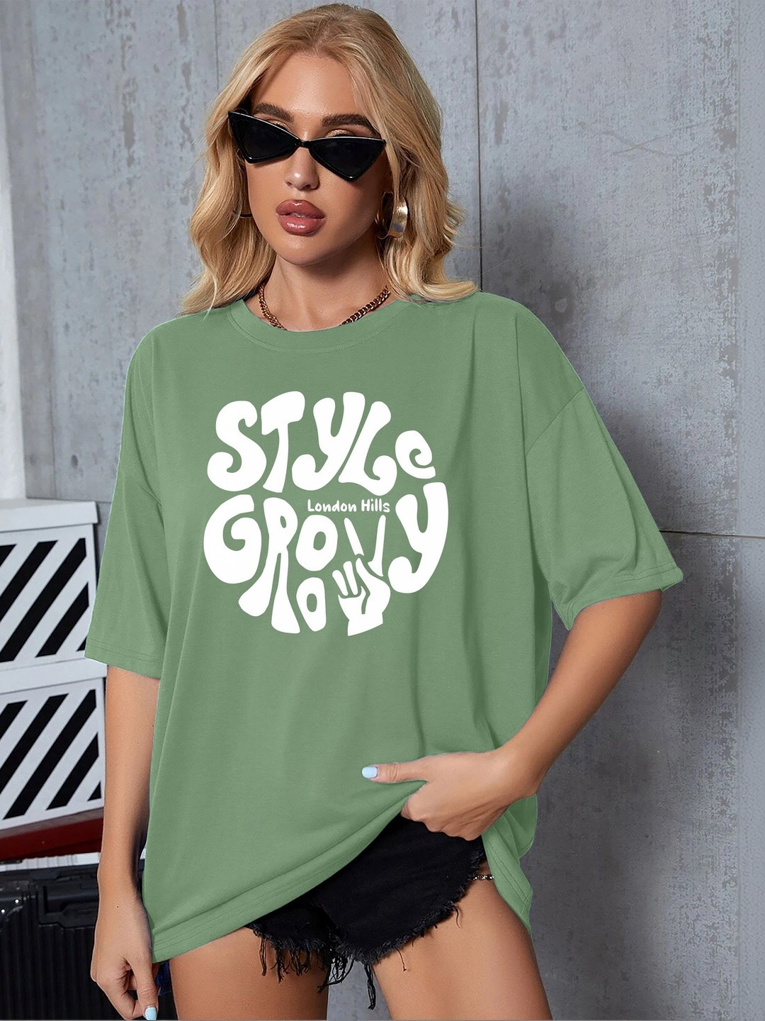 London Hills Women Printed Drop-Shoulder Sleeves T-shirt