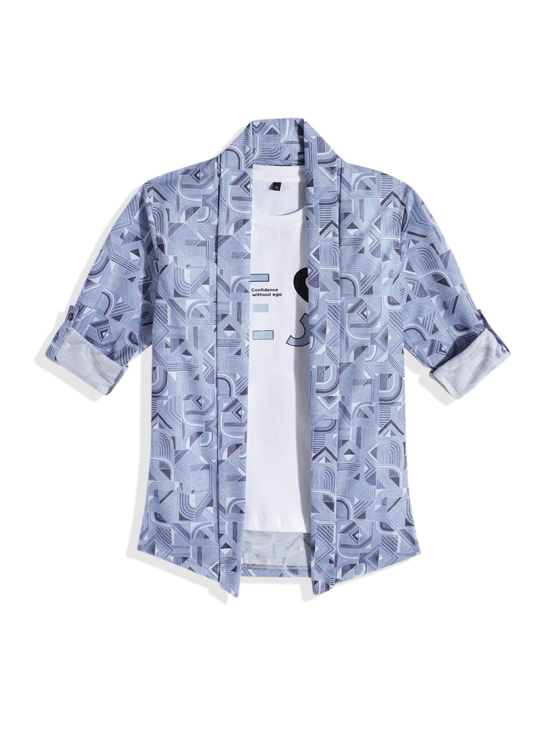 CHARCHIT Boys Blue Shrug with T-shirt Printed Full Sleeve