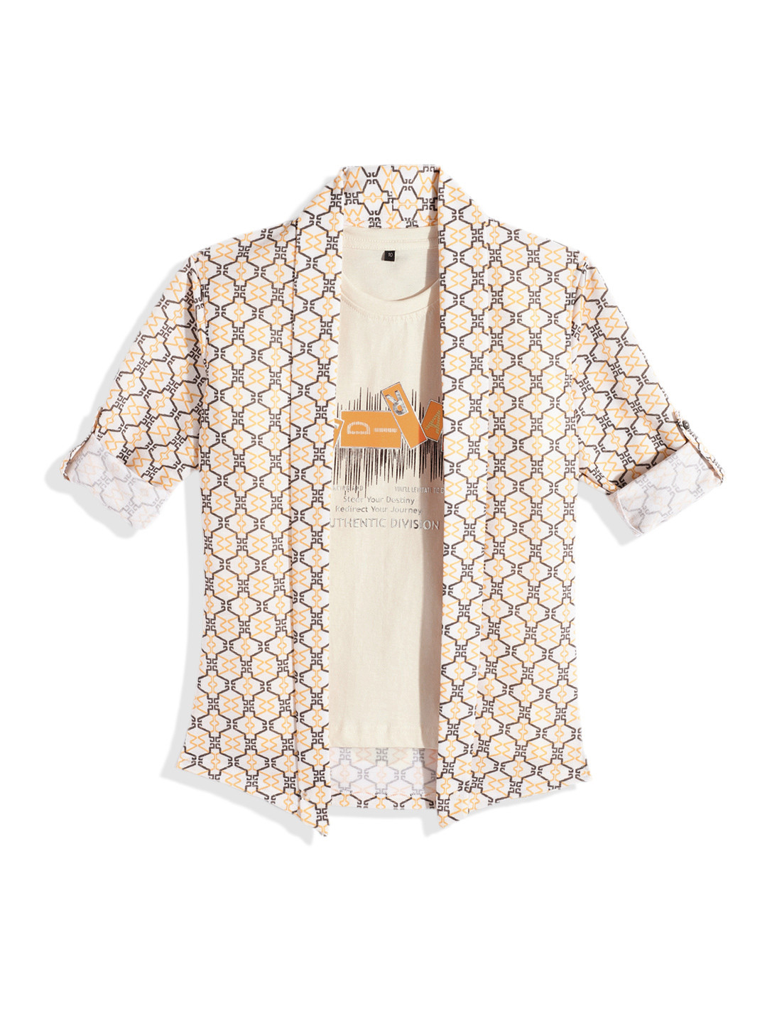 CHARCHIT Boys White Shrug with T-shirt Printed Full Sleeve