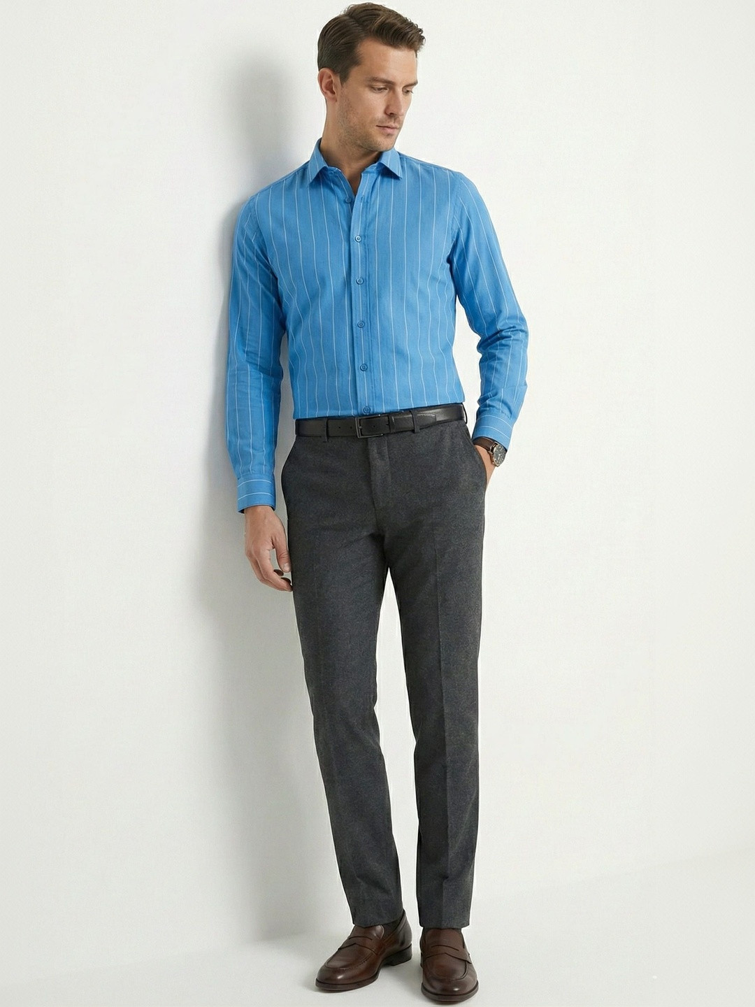blazstar Men Straight Slim Fit Striped Casual Shirt