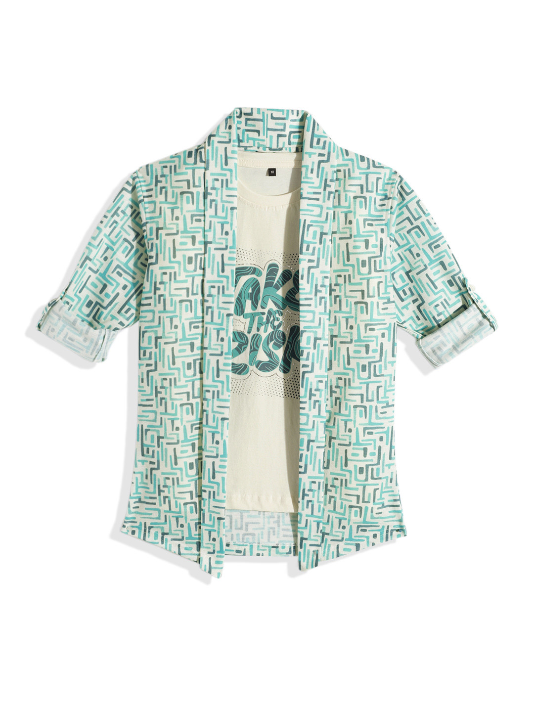 CHARCHIT Boys SeaGreen Shrug with T-shirt Printed Full Sleeve