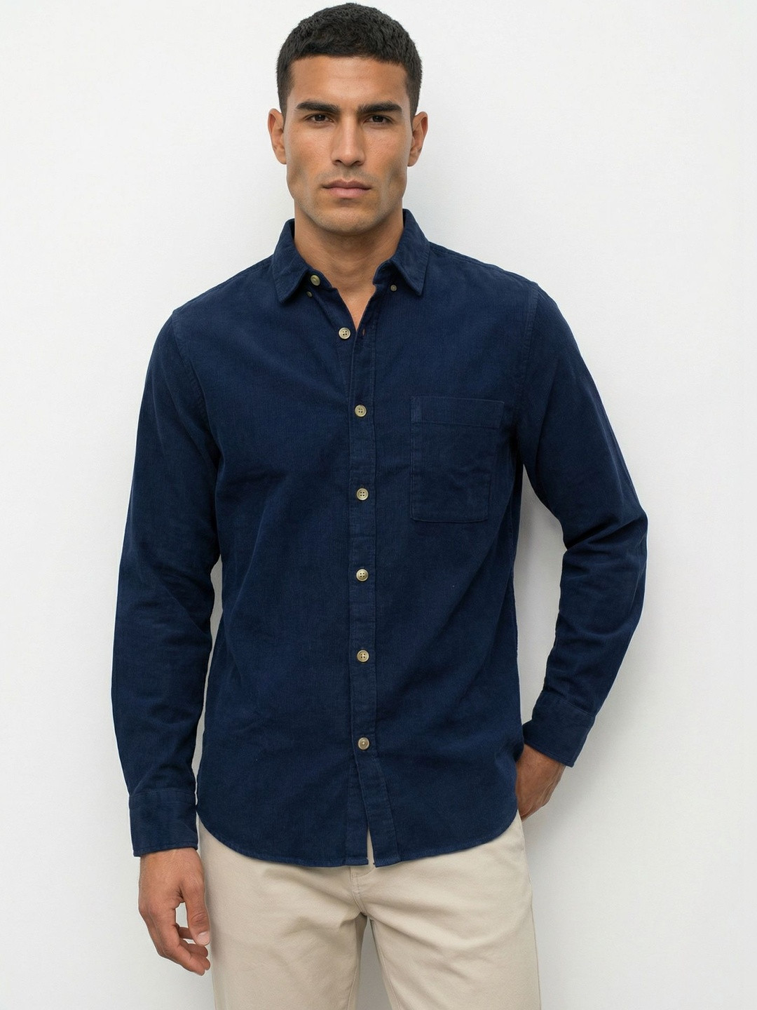 The Roadster Lifestyle Co Pure Cotton Spread Collar Shirt
