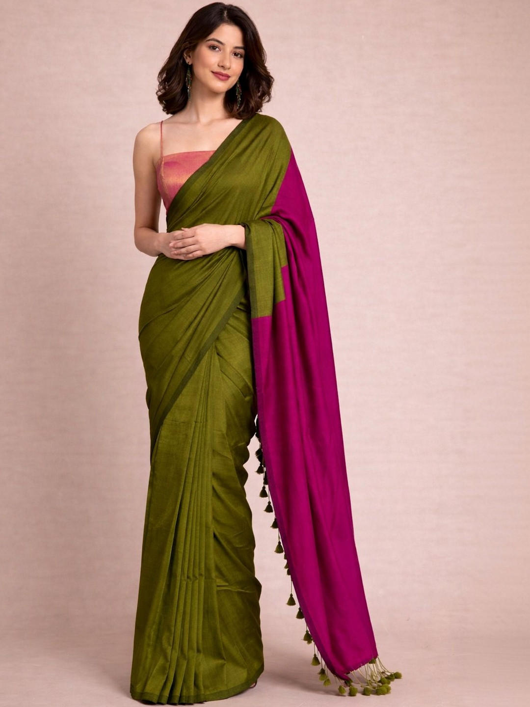 HERE&NOW Pure Cotton Half and Half Khadi Saree