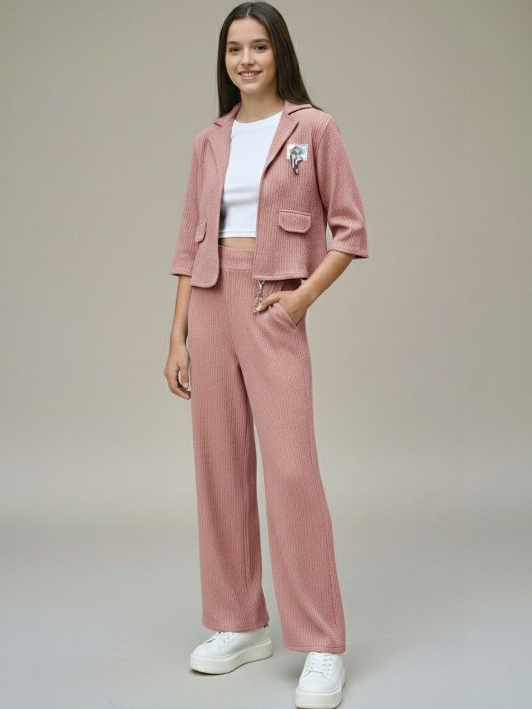 BAESD Knitted Self Design Blazer with Trousers & Jacket