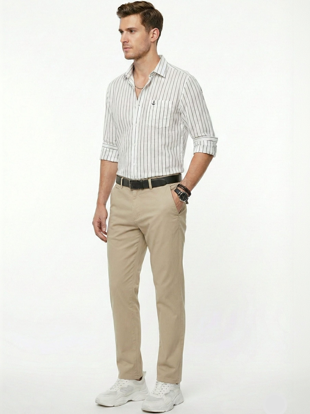 blazstar Men Straight Slim Fit Striped Casual Shirt