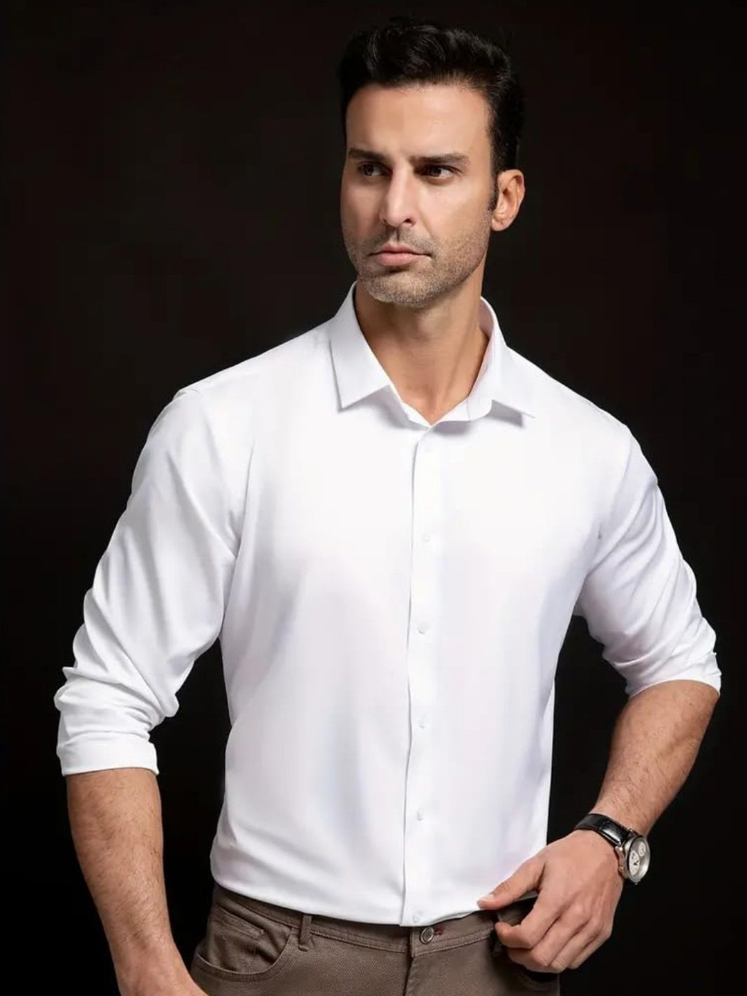 INDOPRIMO Men Solid Spread Collar Satin Formal Shirt