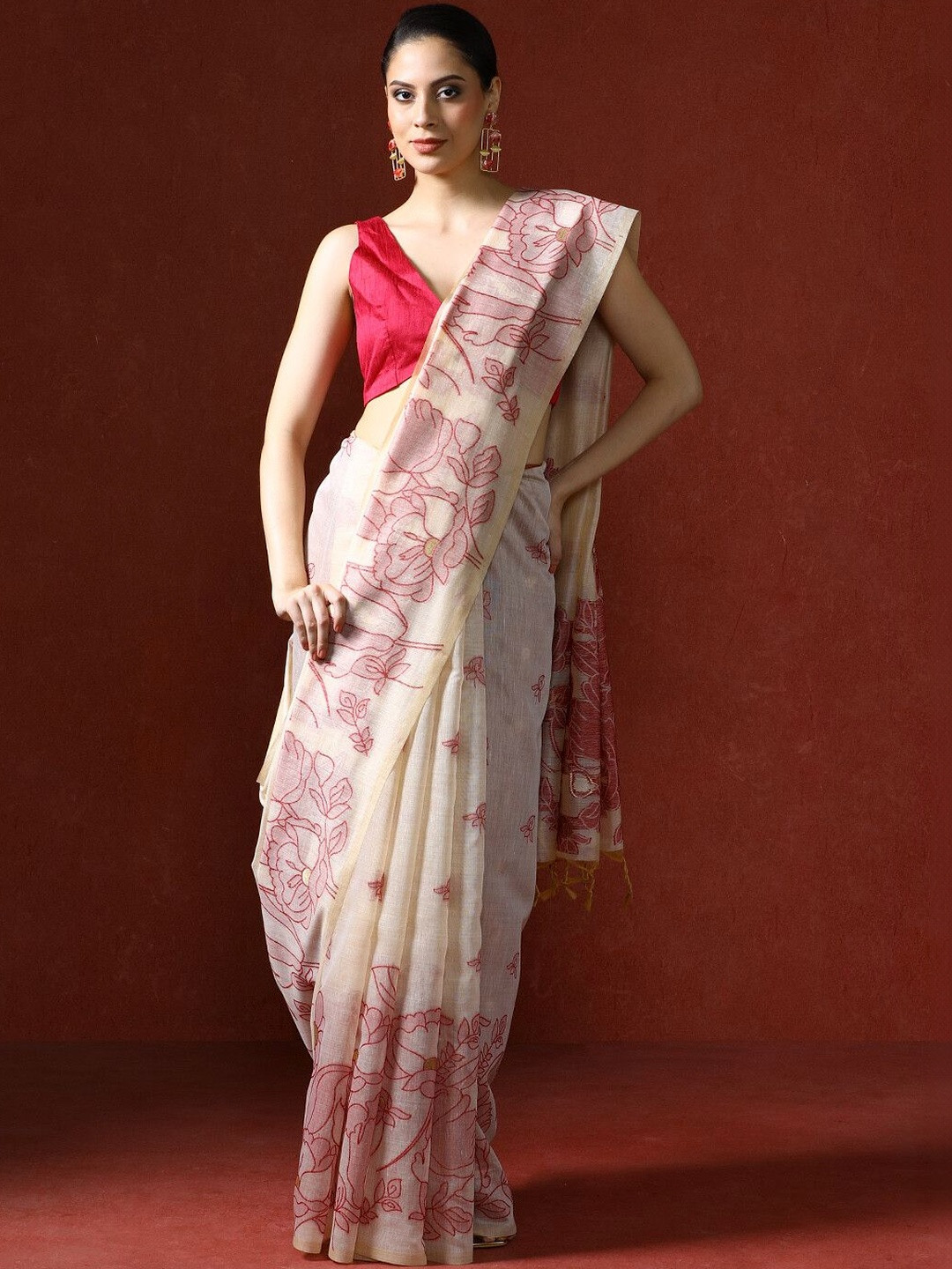 House of Pataudi Woven Design Chanderi Sarees With Blouse Piece