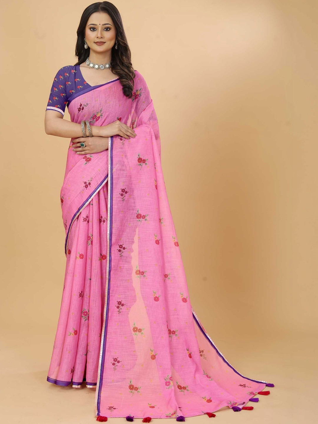 STAVA CREATION Floral Pure Linen Saree