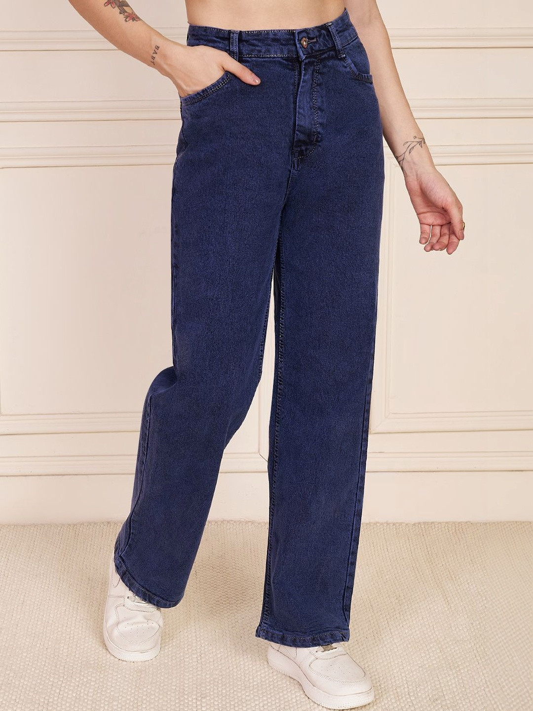 Mast & Harbour Women Wide Leg High-Rise Stretchable Jeans