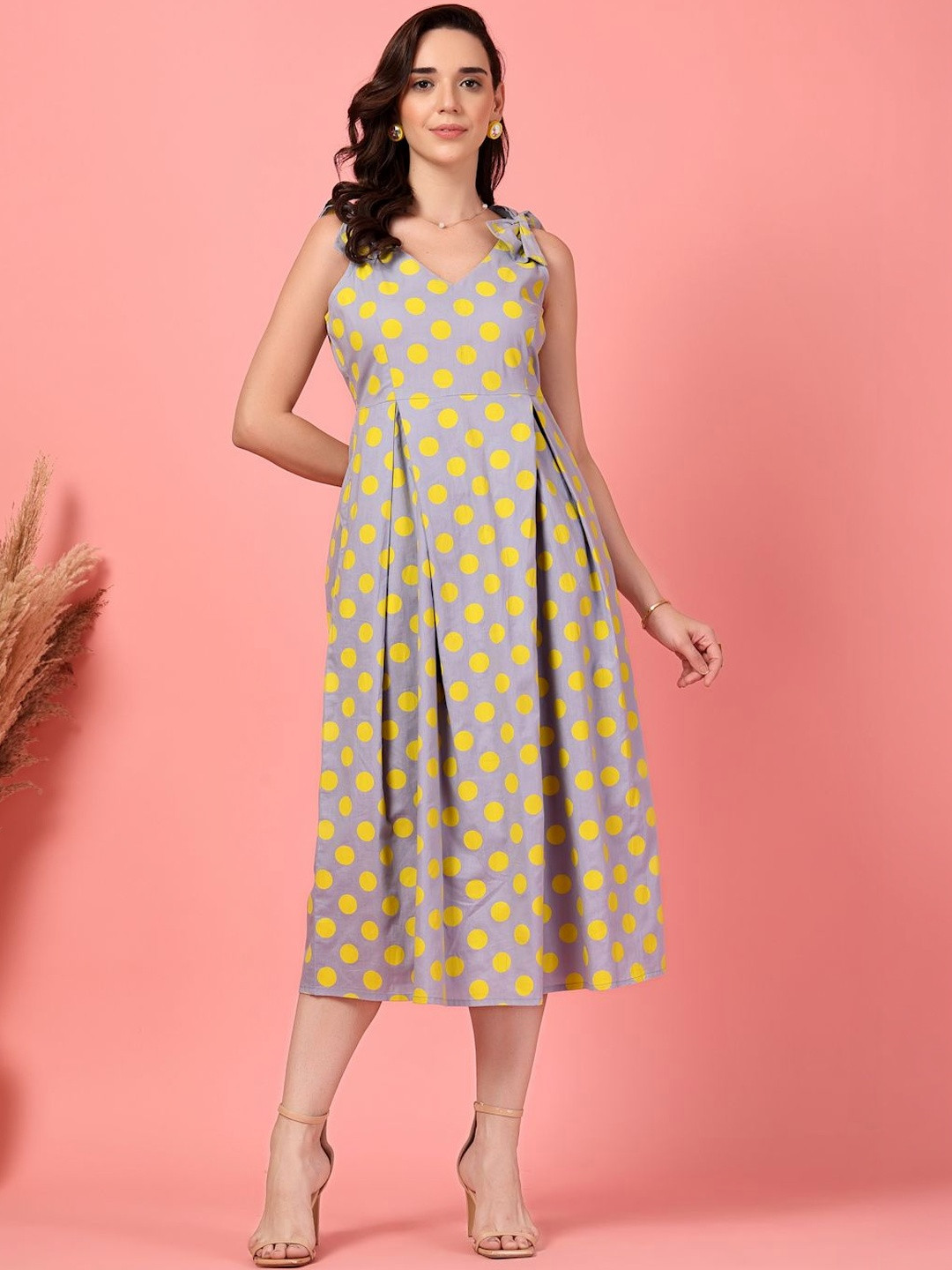 GULABiDRESS Polka Dot Print Fit & Flare Midi Dress