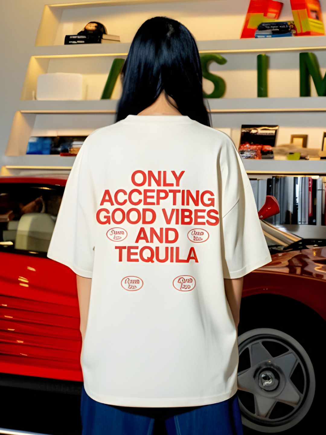 PRONK Women Typography Printed Drop-Shoulder Sleeves T-shirt