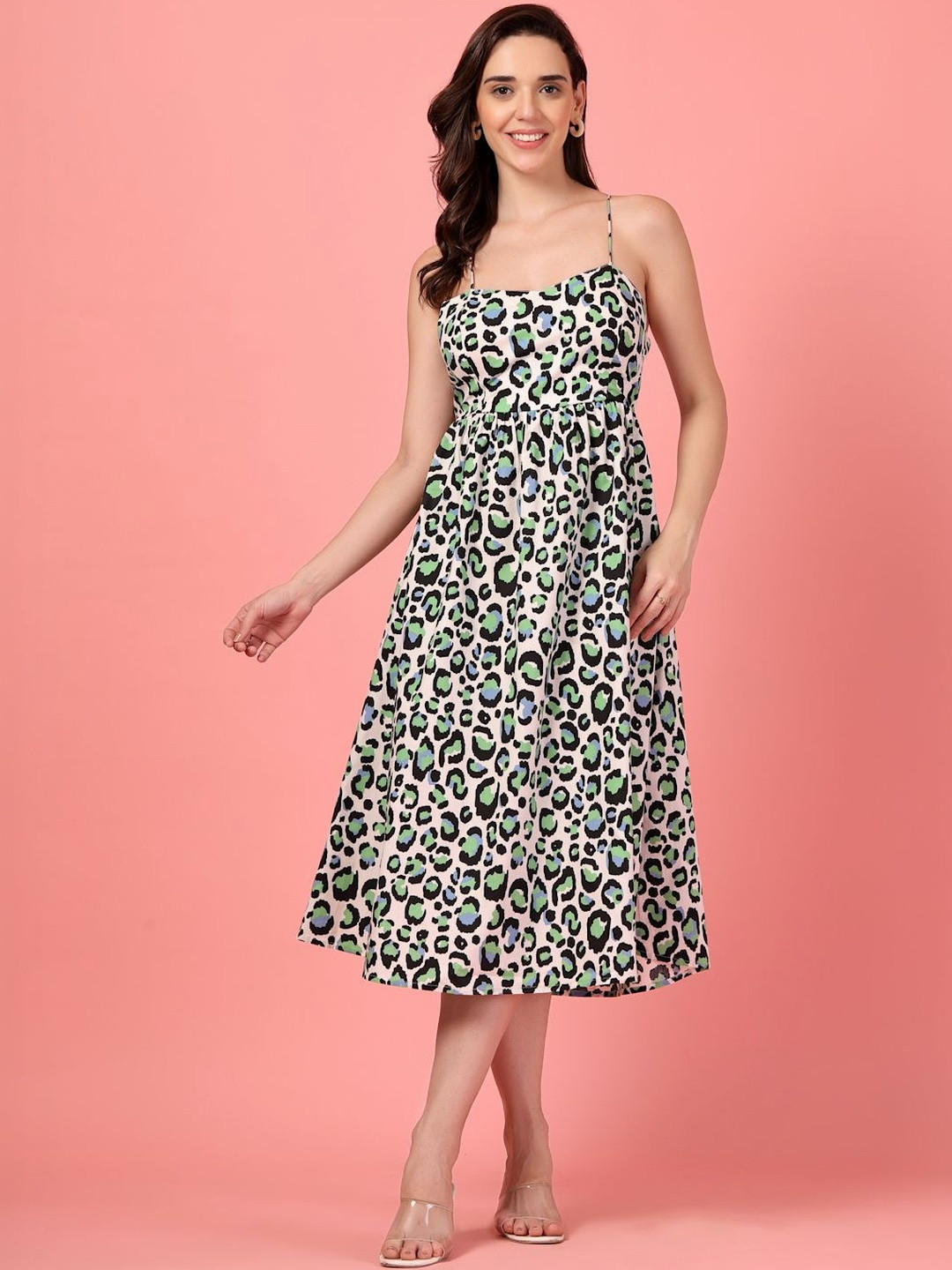 GULABiDRESS Animal Print Fit & Flare Midi Dress