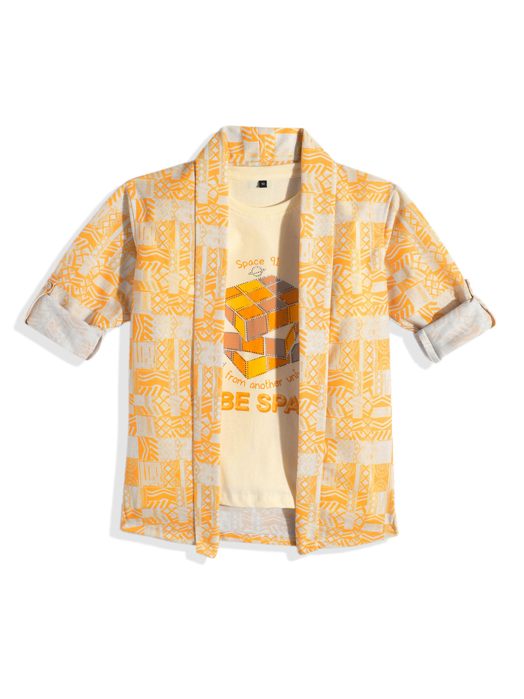 CHARCHIT Boys Cream Shrug with T-shirt Printed Full Sleeve