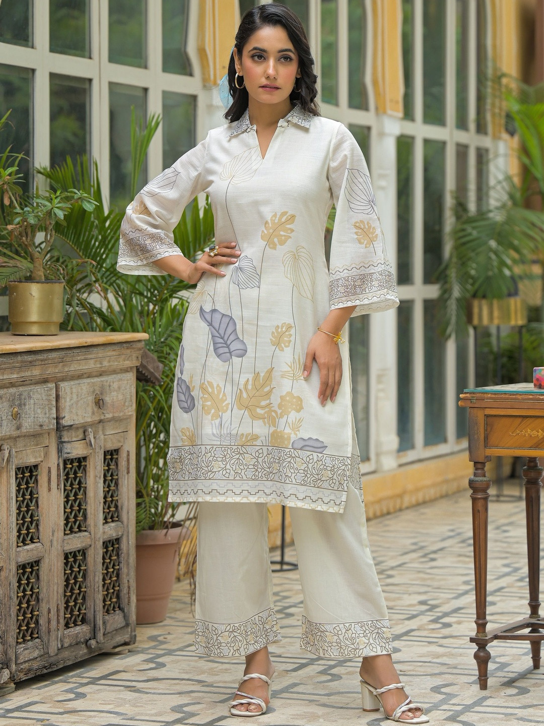 Bairaas Floral Cotton Printed Tunic with Trousers