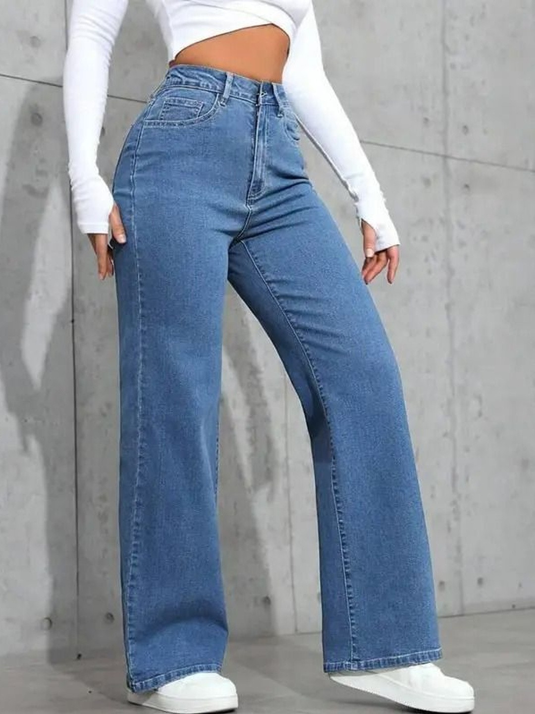 Mast & Harbour Women Wide Leg High-Rise Stretchable Jeans