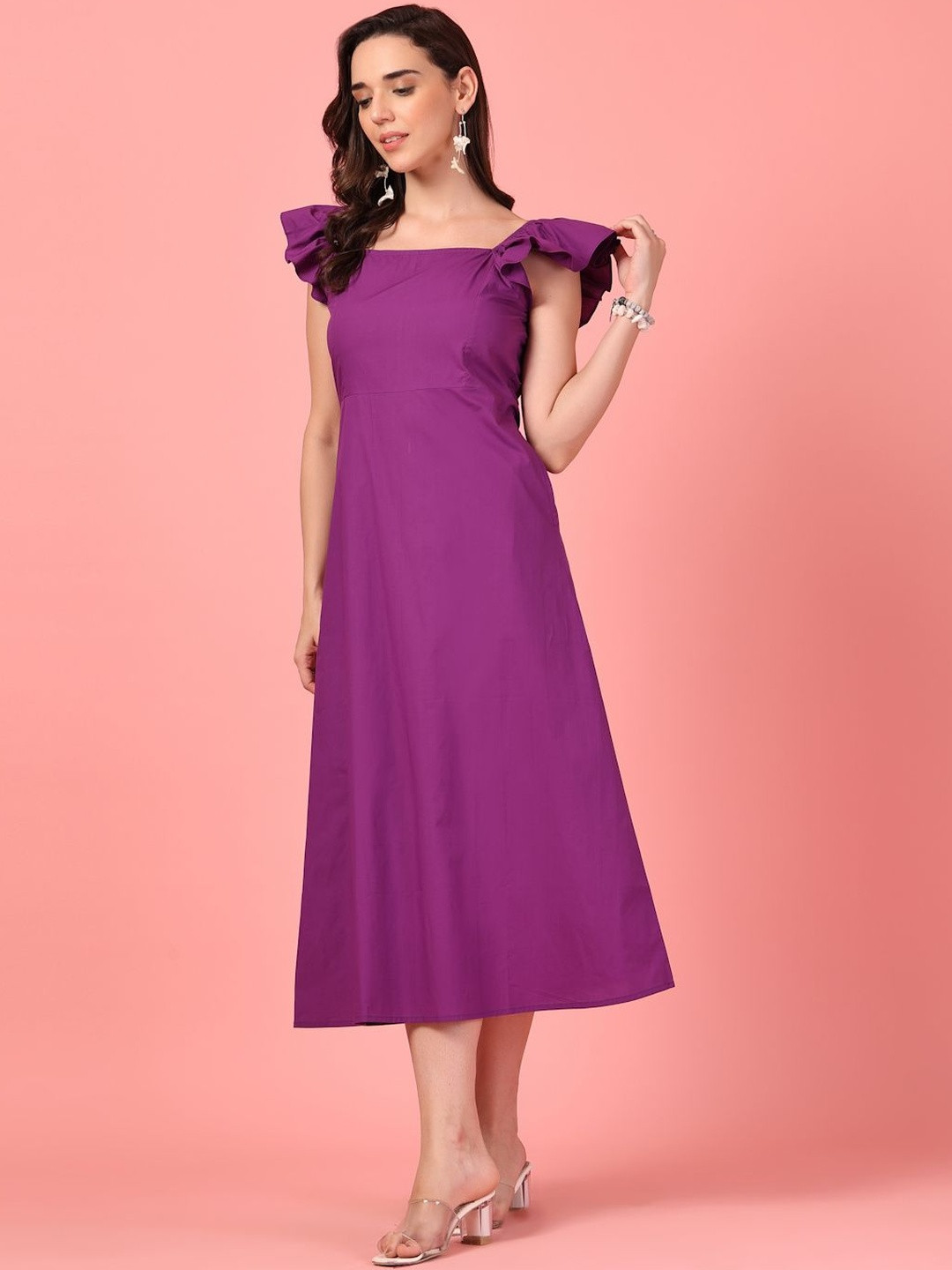 GULABiDRESS Flutter Sleeve Ruffled A-Line Midi Dress