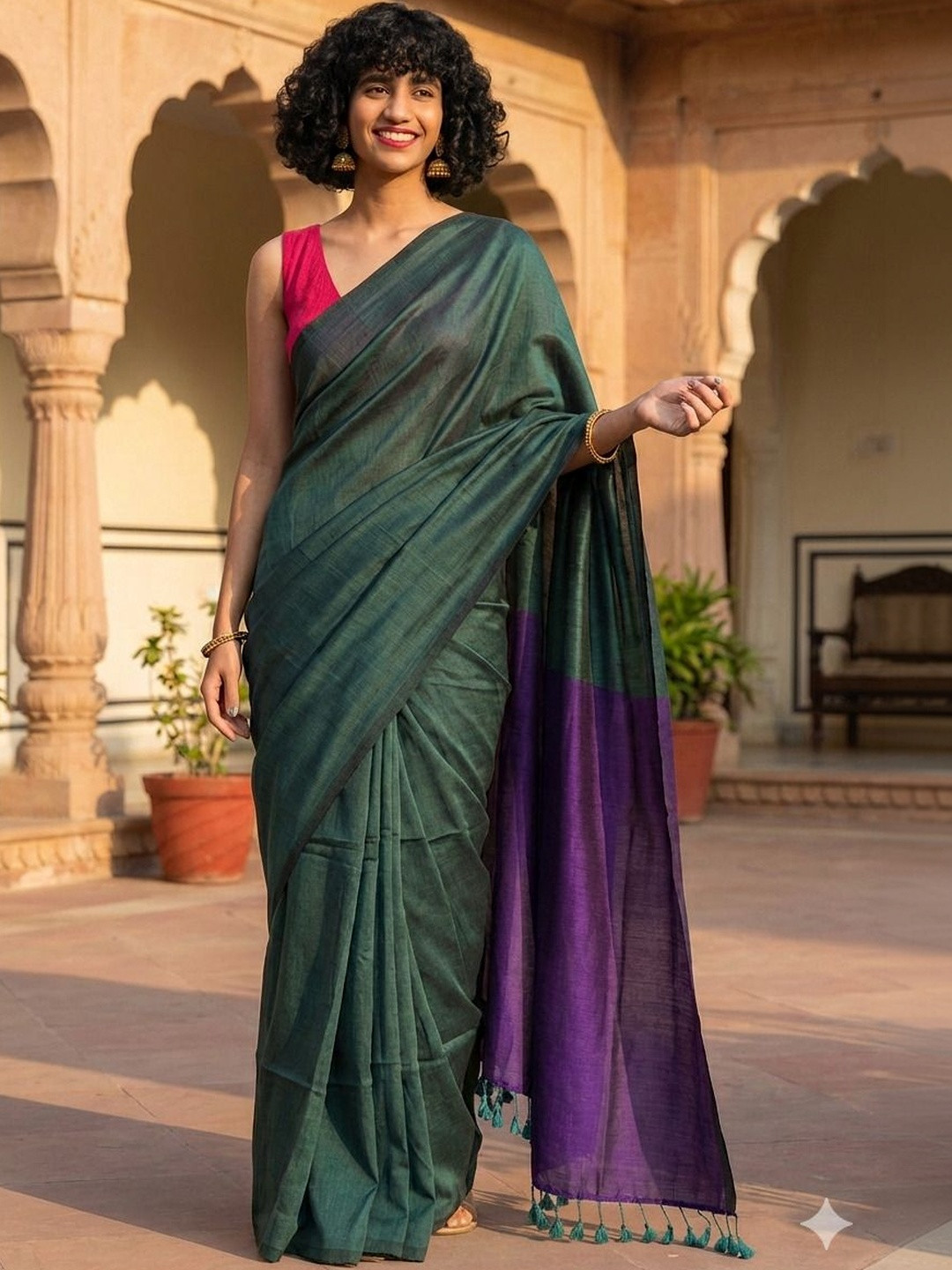 Moda Rapido Colourblocked Pure Cotton Khadi Saree