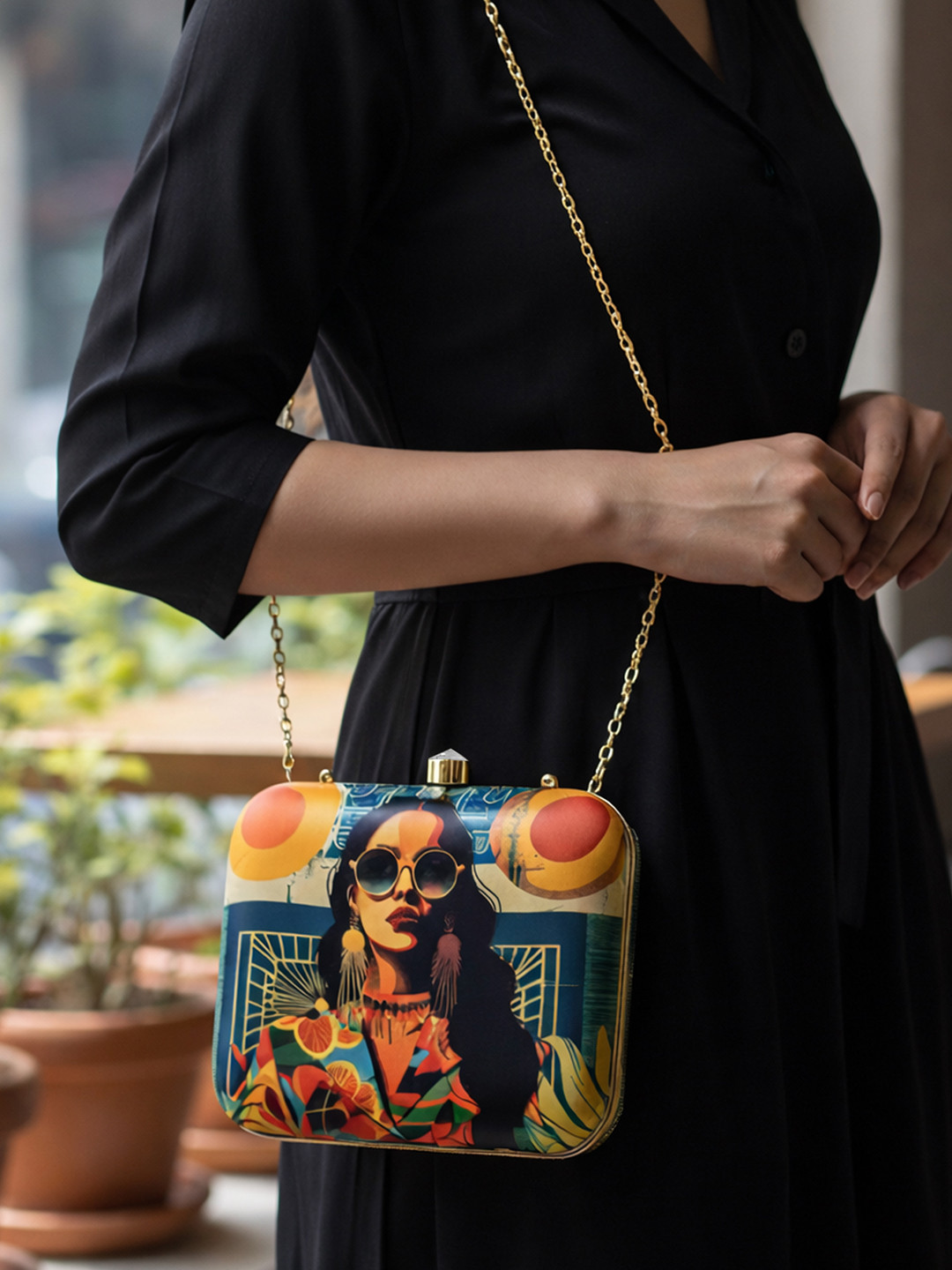 ARTKLIM Graphic Printed Box Clutch