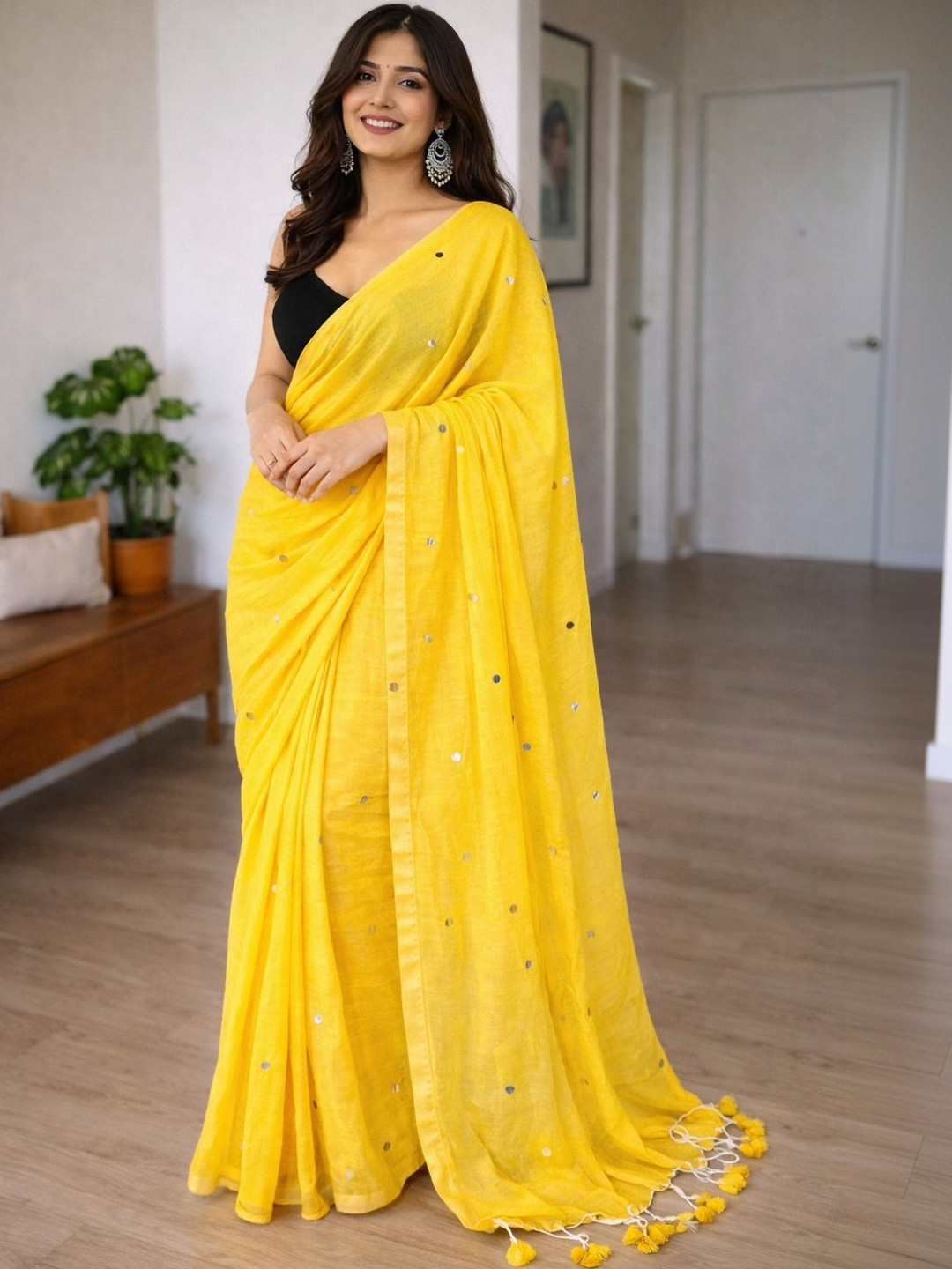 AWRIYA Embellished Sequinned Pure Cotton Khadi Saree
