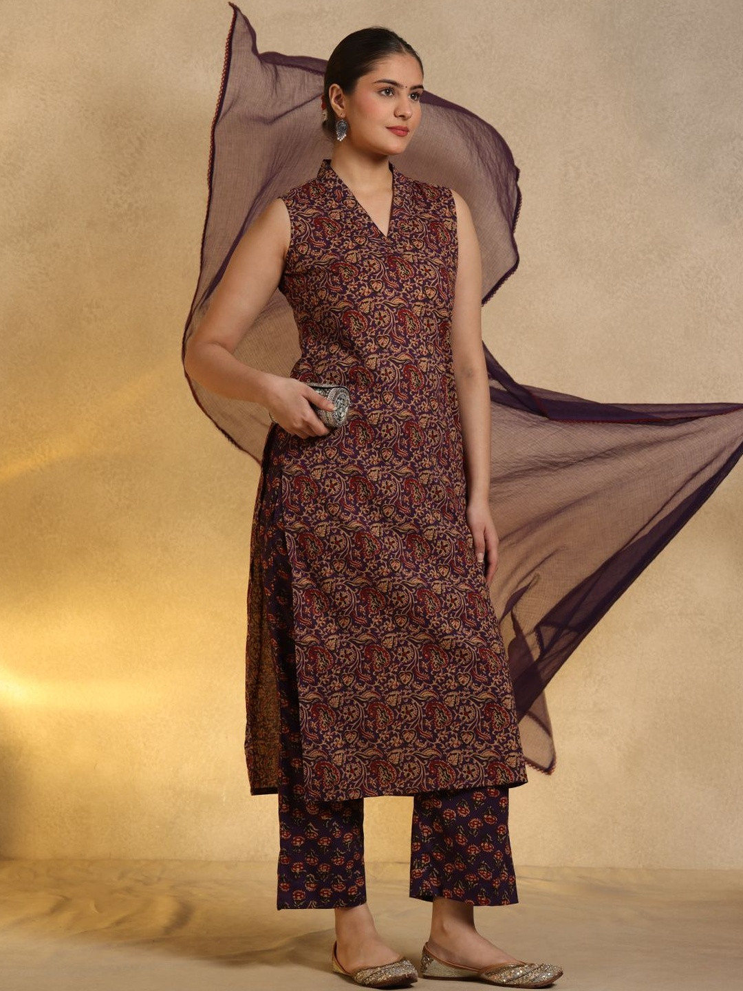 JAIPURIBANNO Women Ethnic Motifs Printed Regular Pure Cotton Kurta with Trousers & With Dupatta