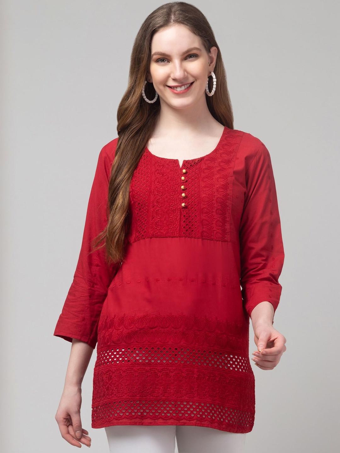 CROWN KING GARMENTS Ethnic Motifs Embroidered Pure Cotton Kurti