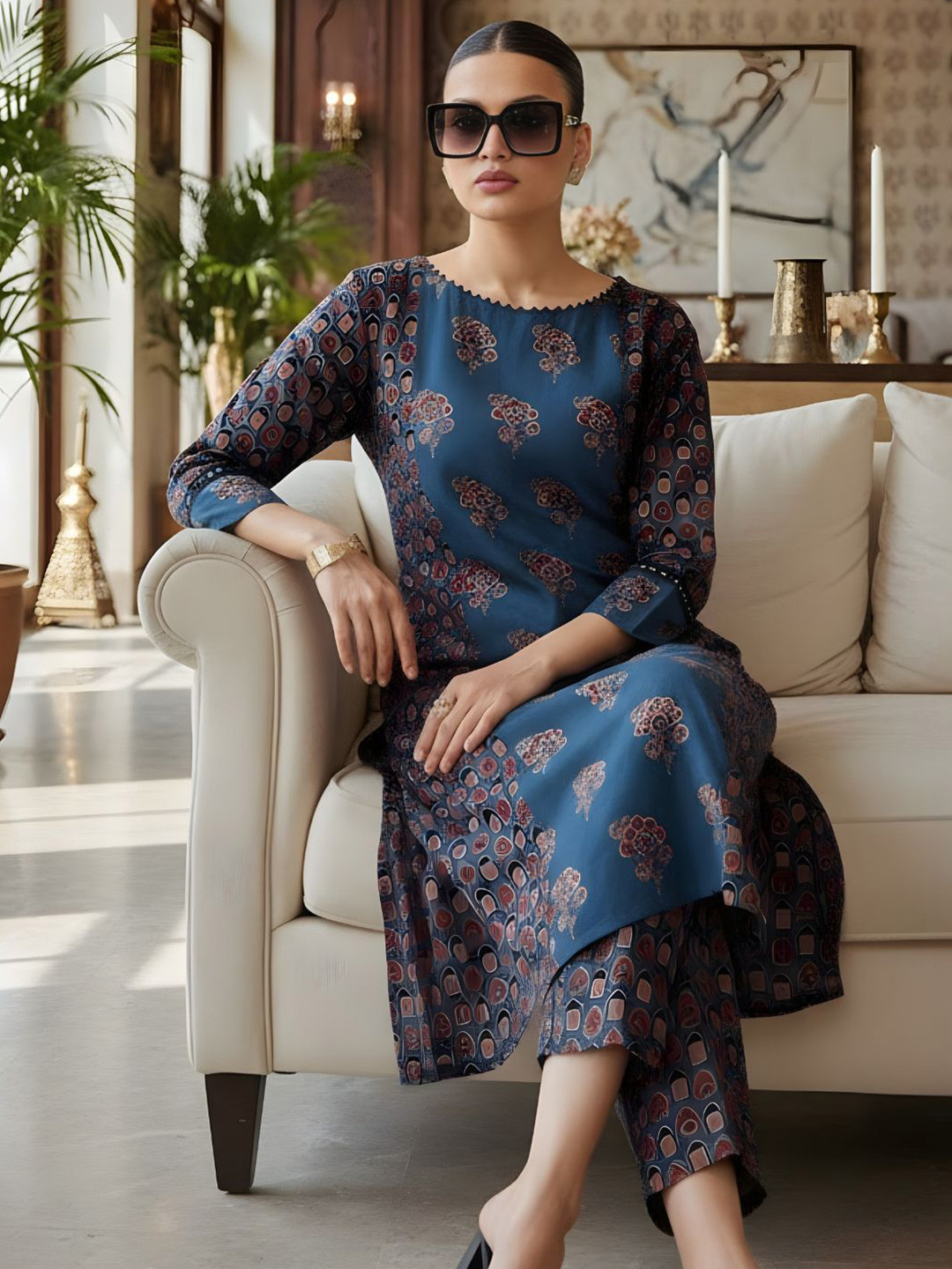 Anouk Women Ethnic Motifs Printed Regular Pure Cotton Kurta with Trousers