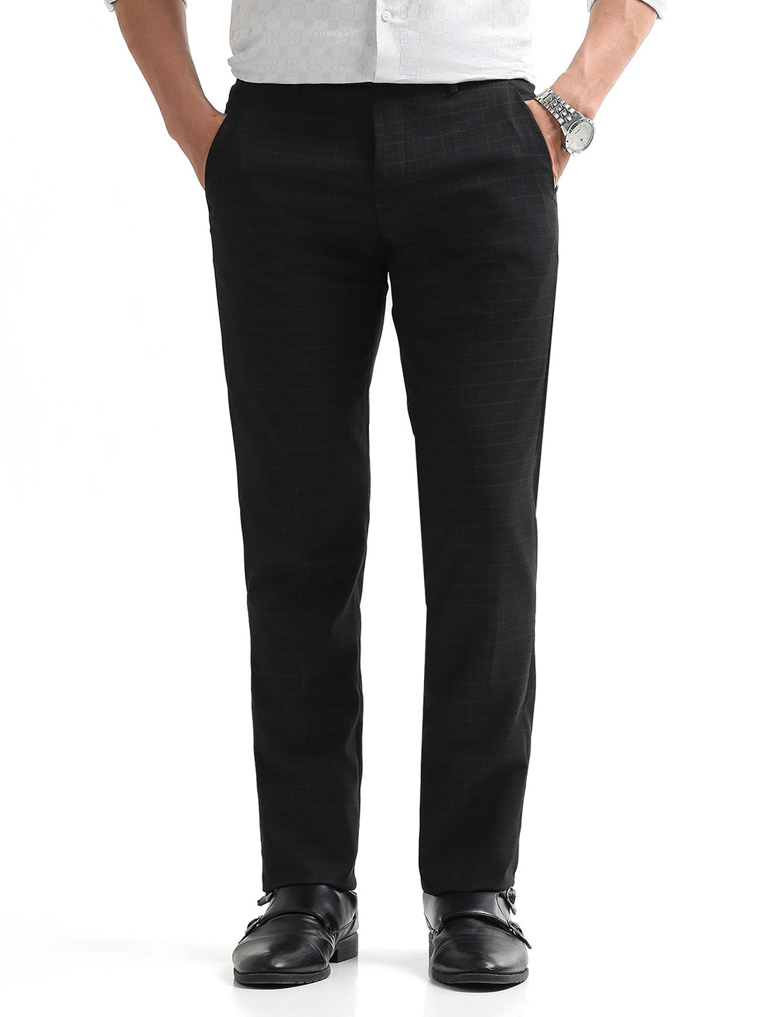 Arrow Men Hudson Tailored Fit Checked Formal Trousers