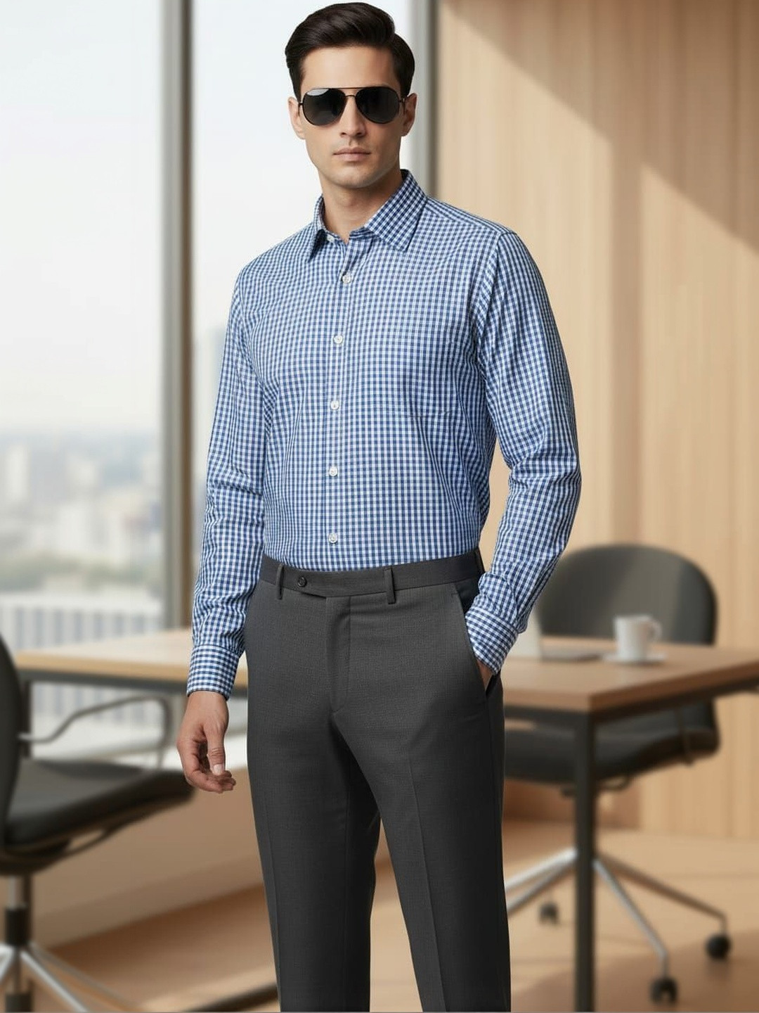 THE SHIRT CODE Men Slim Fit Gingham Checks Checked Formal Shirt