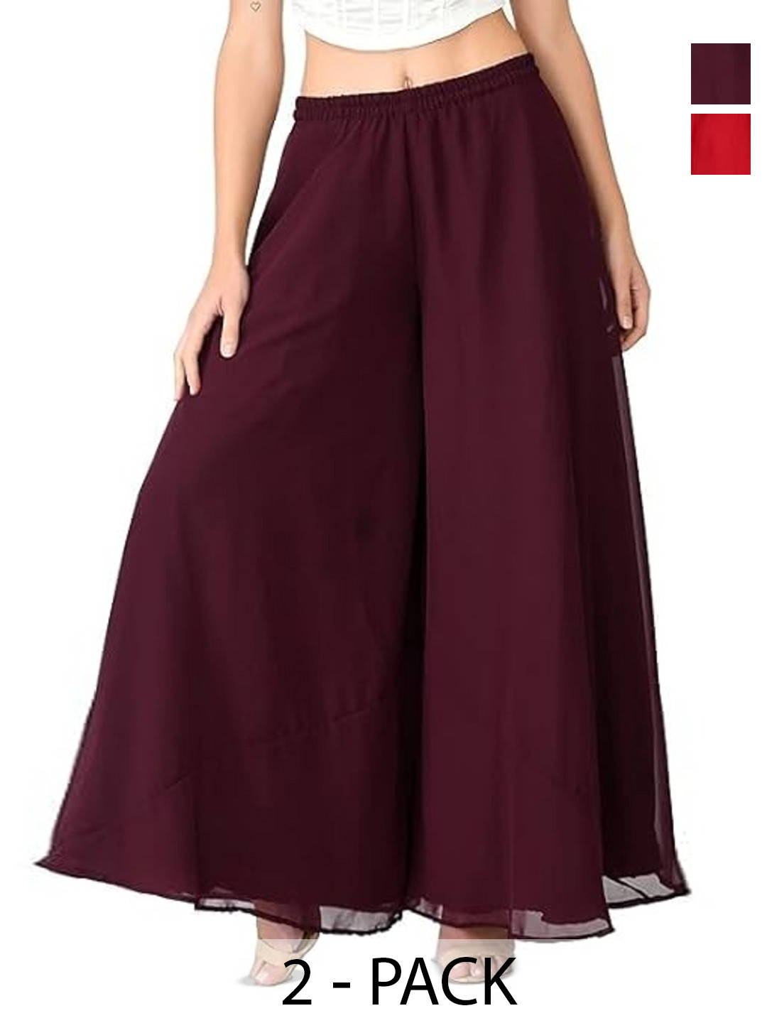 AFFLEON Women 2 Flared Georgette Ethnic Palazzos