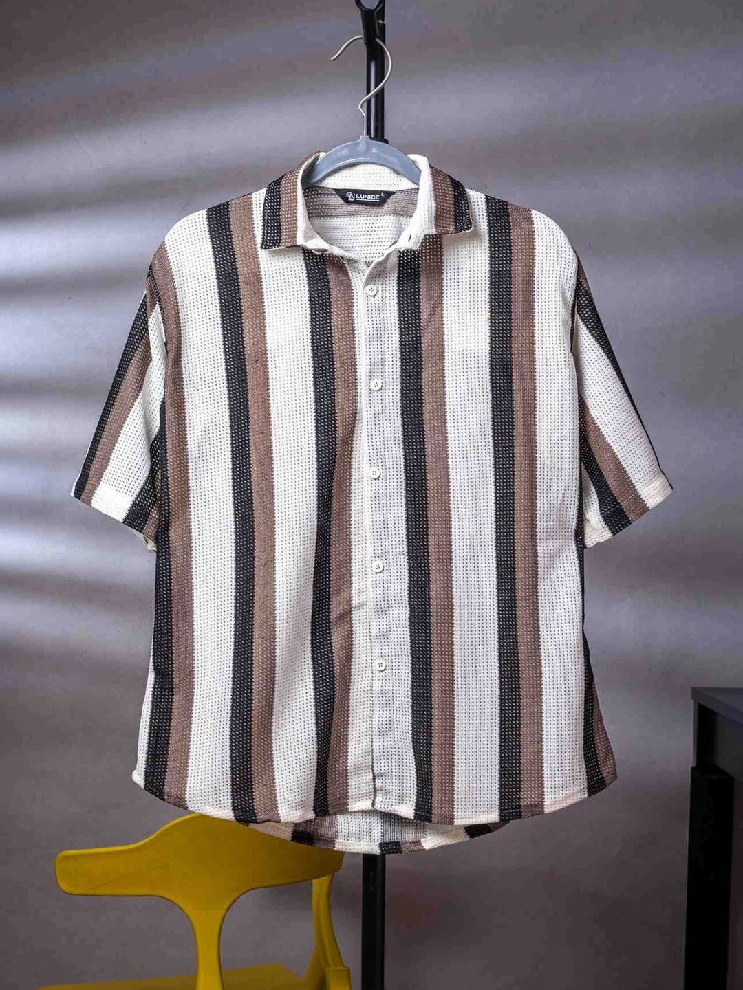 Lunice Men Semi Sheer Striped Casual Shirt