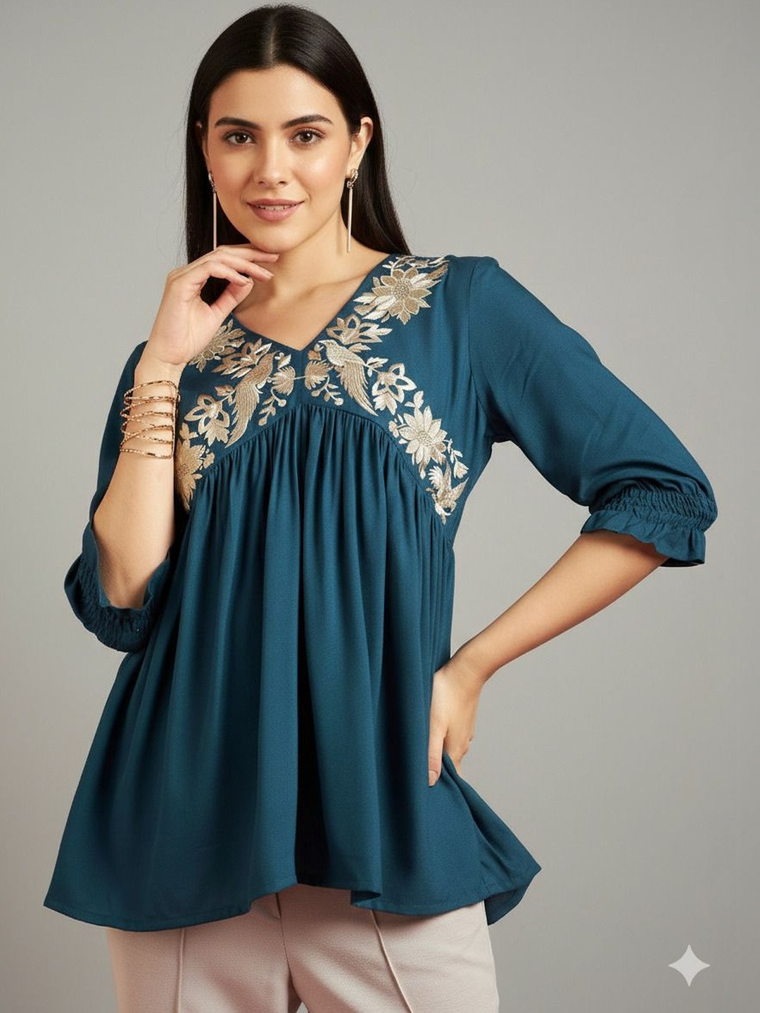 Anouk Rustic Floral Embroidered Ethnic Crepe Top