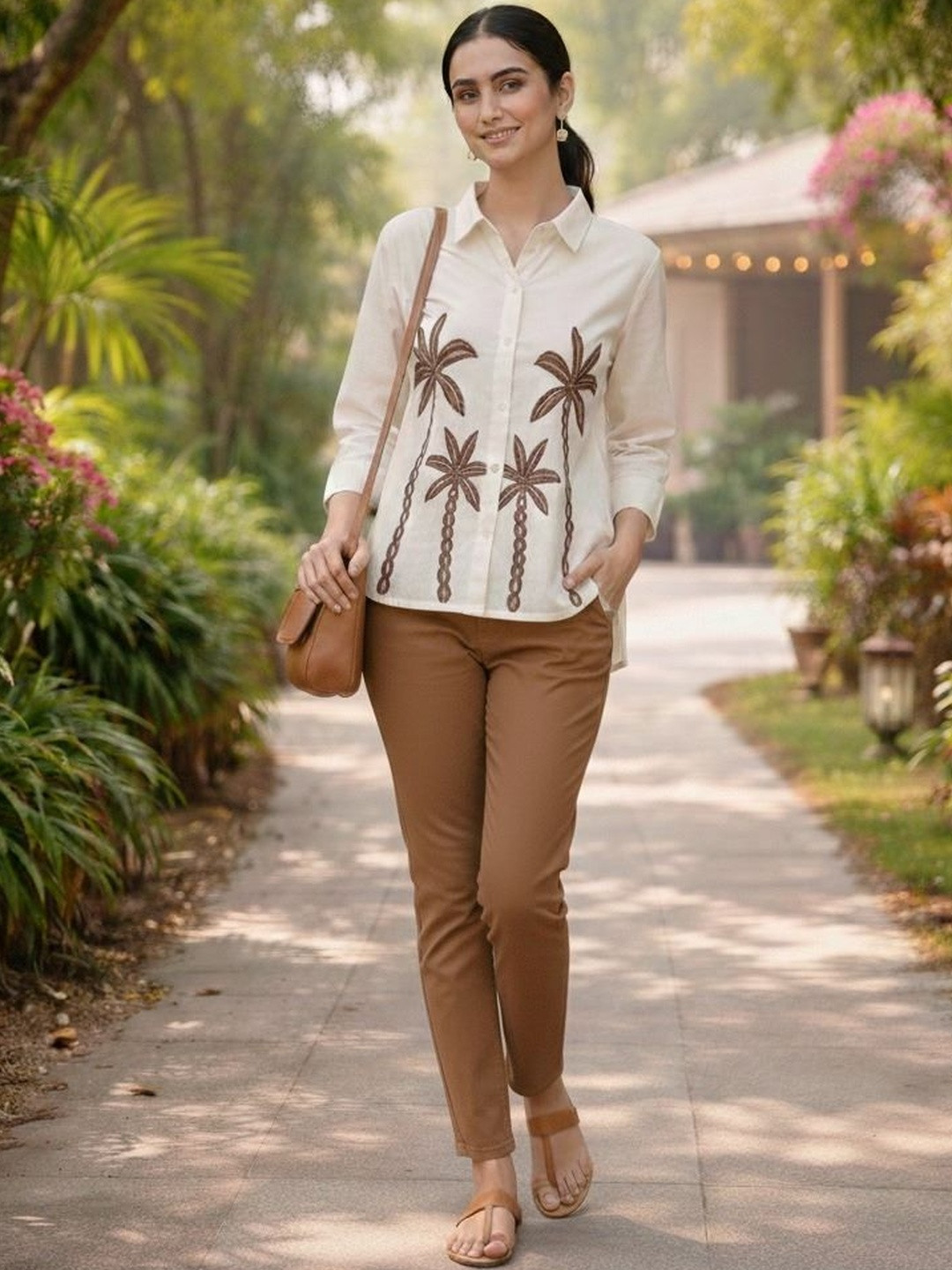 Jinax Tropical Embroidered Tropical Top