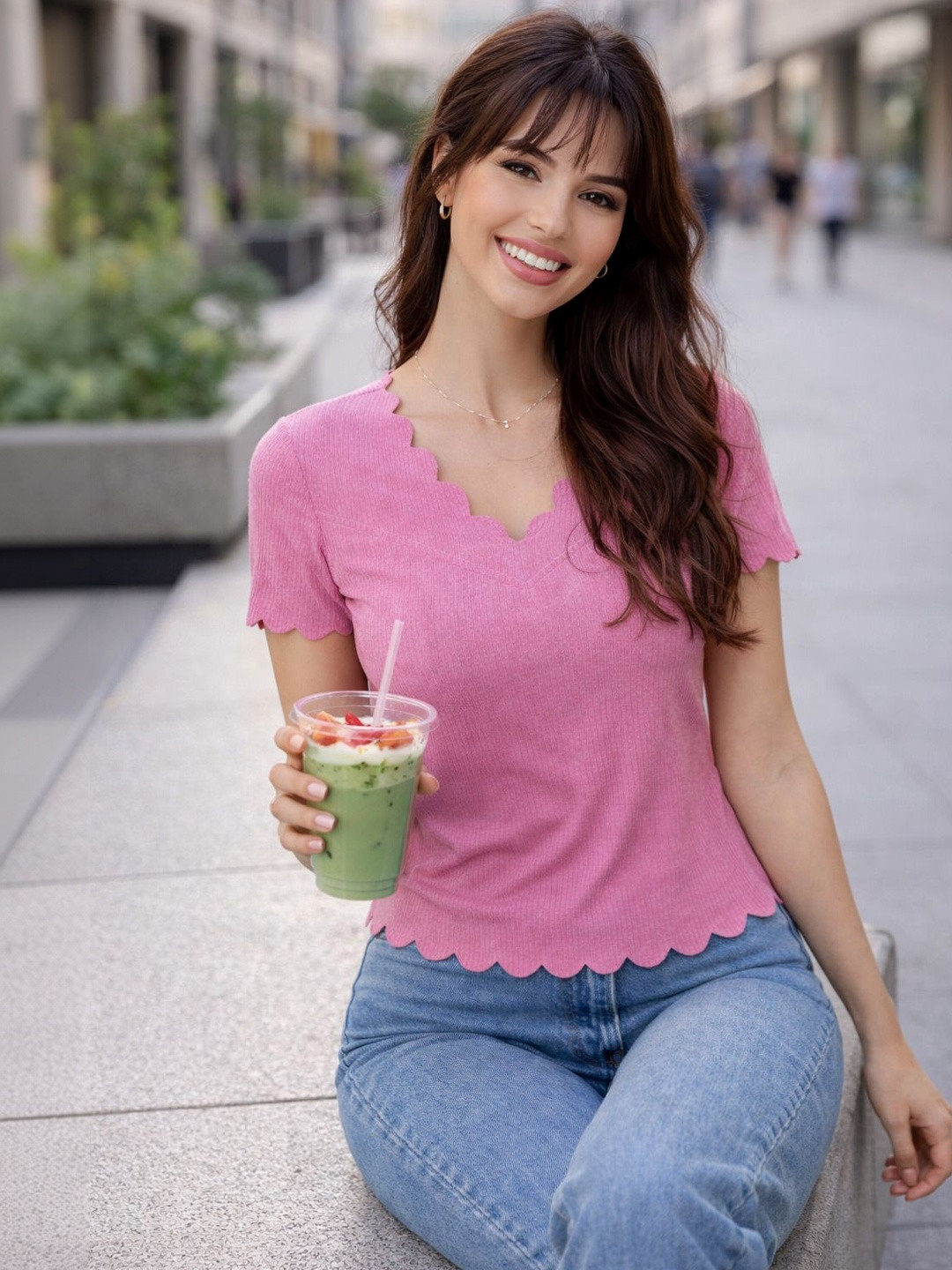 IUGA Ruffles V-Neck Top