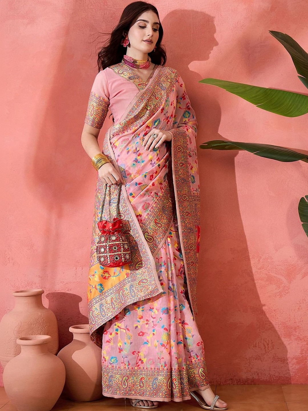 KALINI Ethnic Motifs Embroidered Pashmina Heavy Work Paithani Saree