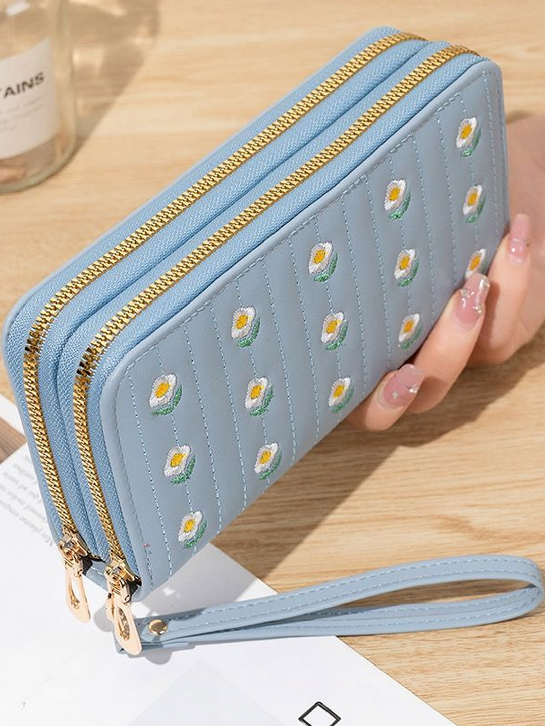 VALERIE Women Floral Printed Embroidered PU Zip Around Wallet
