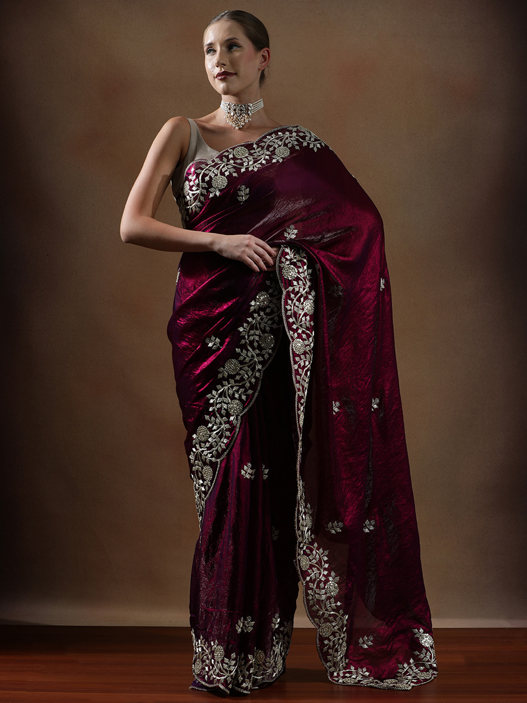 House of Pataudi Embroidered Saree With Unstitched Blouse