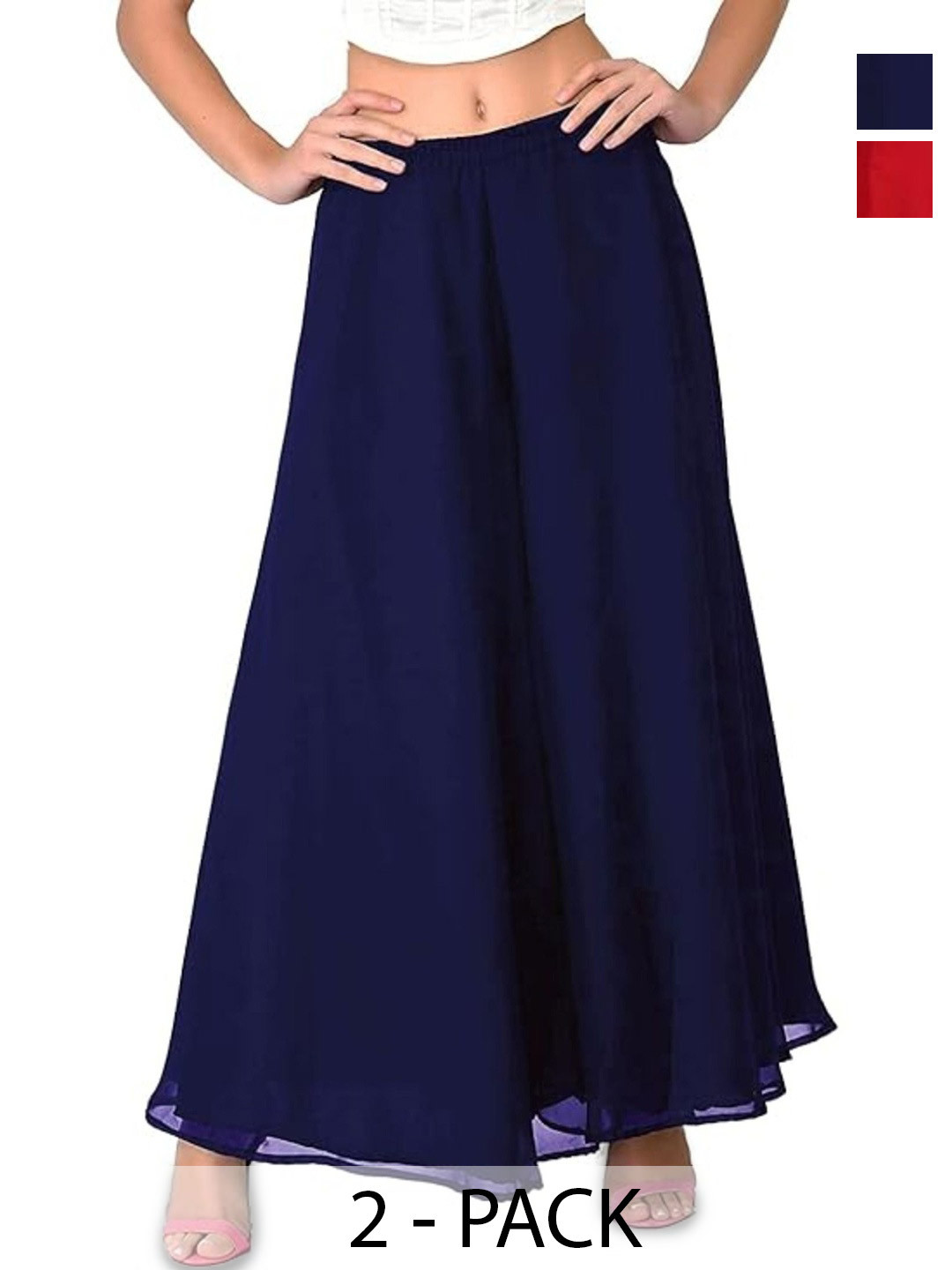 AFFLEON Women 2 Flared Georgette Ethnic Palazzos