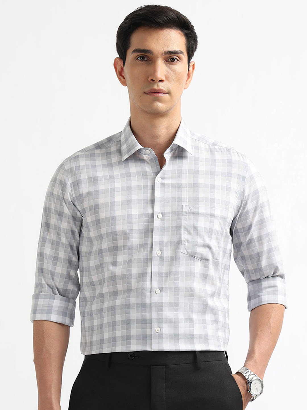 Arrow Manhattan Slim Fit Checked Pure Cotton Formal Shirt