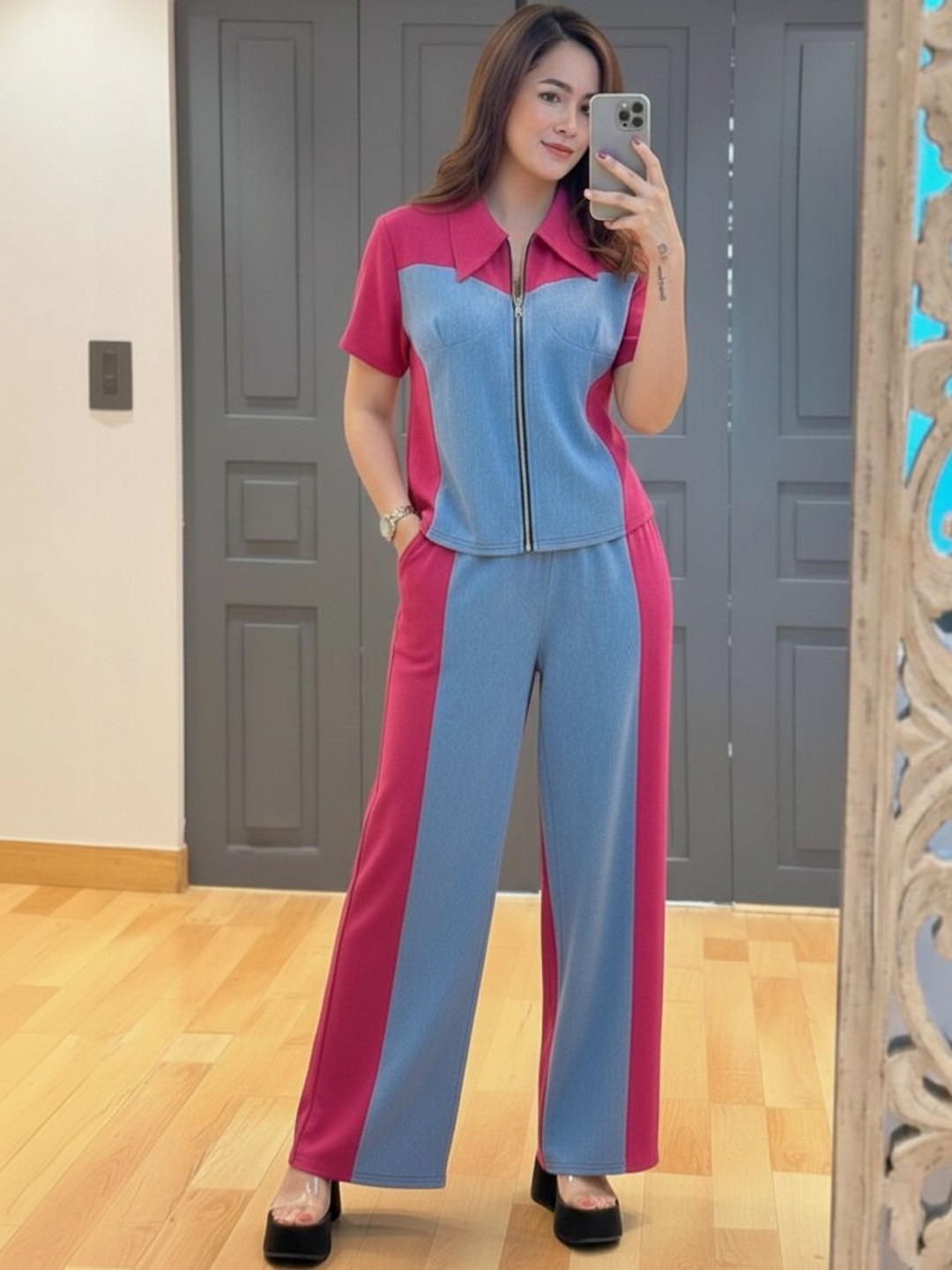 TIARA WORLD Women Colourblocked Top with Trousers