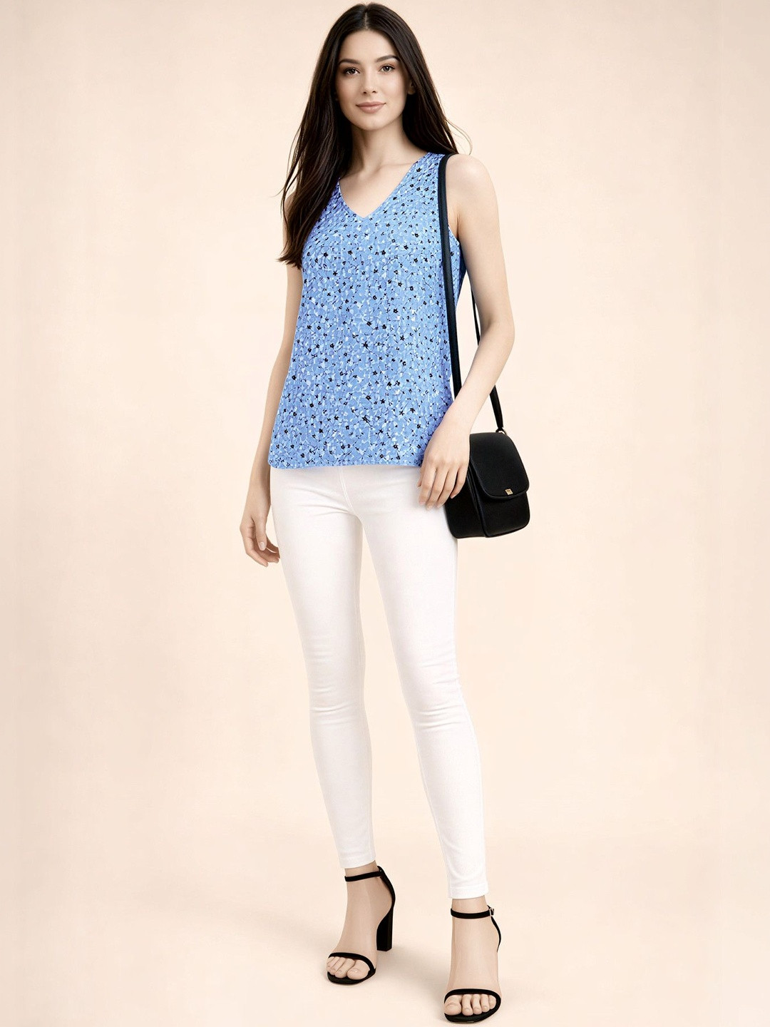 Mast & Harbour Floral Print Georgette Crop Top