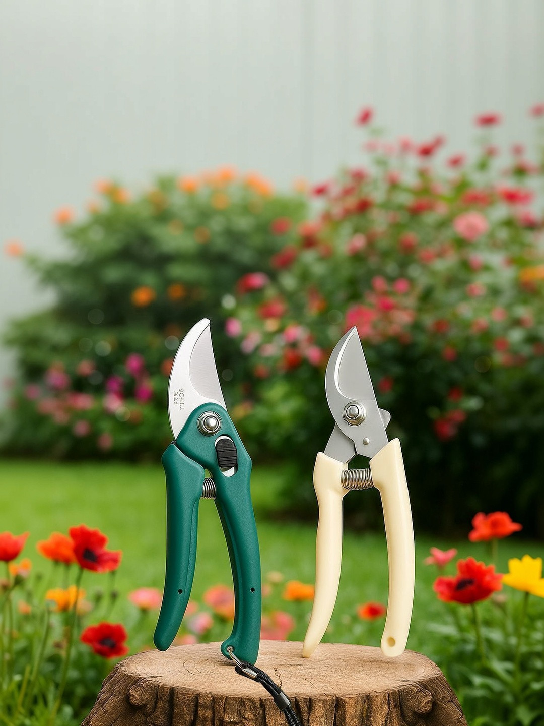 DeoDap 2Pcs Green & Cream-Colored Self-Designed Plant Cutters