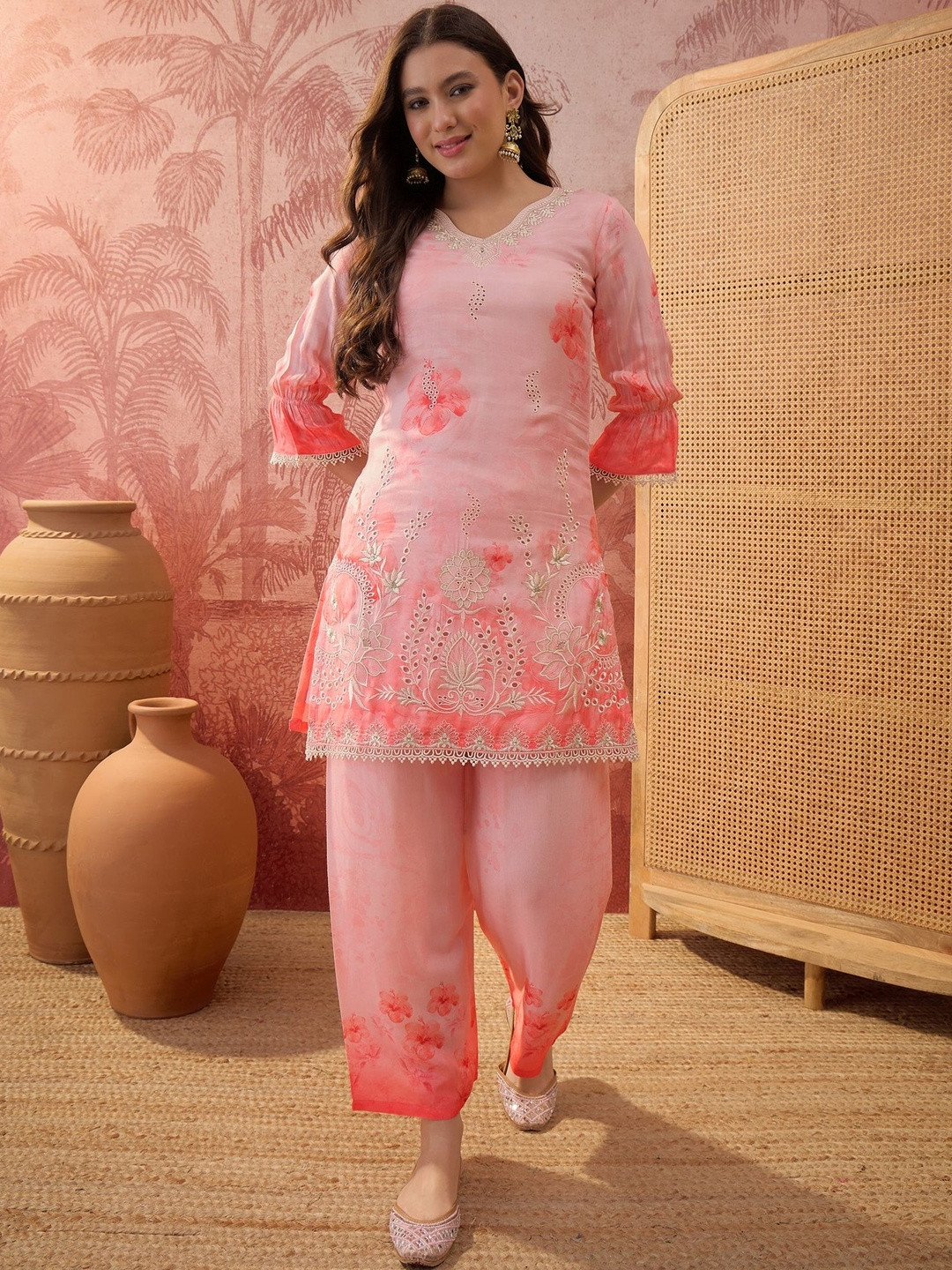 Sangria Embroidered Tunic with Palazzos