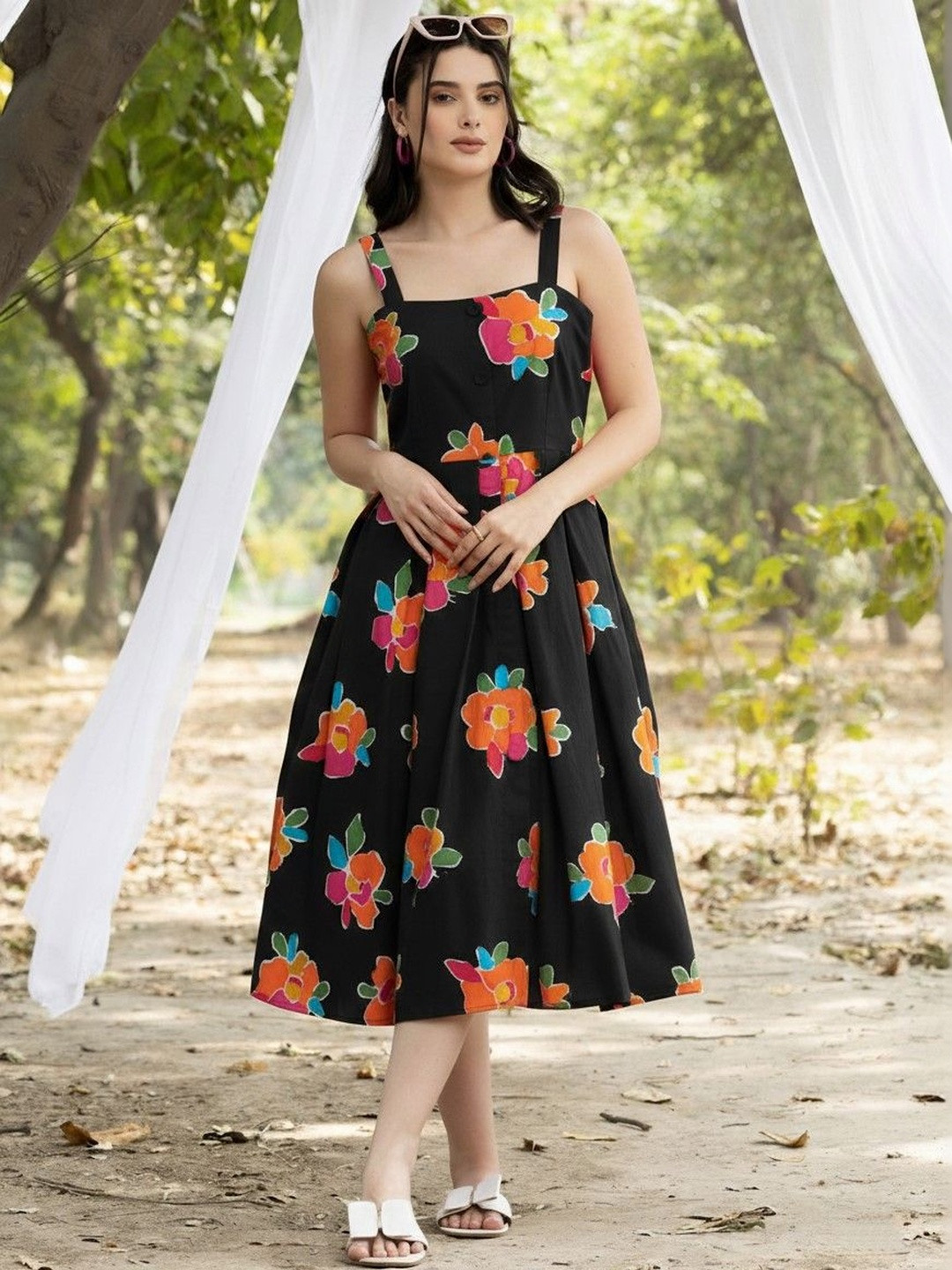 MATMA FASHION Floral Print Fit & Flare Dress