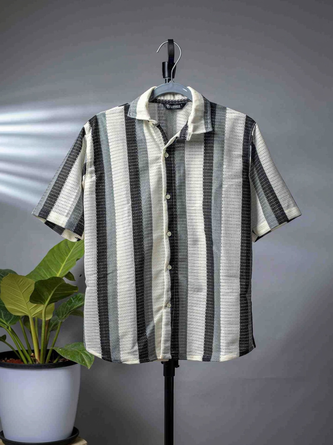 Lunice Men Semi Sheer Striped Casual Shirt