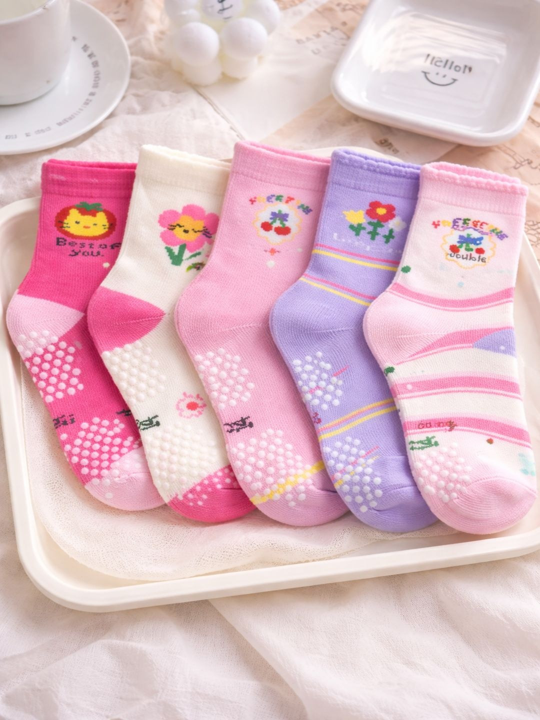 CORTICA Unisex Kids Pack of 5 Cotton Blend Assorted Patterned Above Ankle Socks