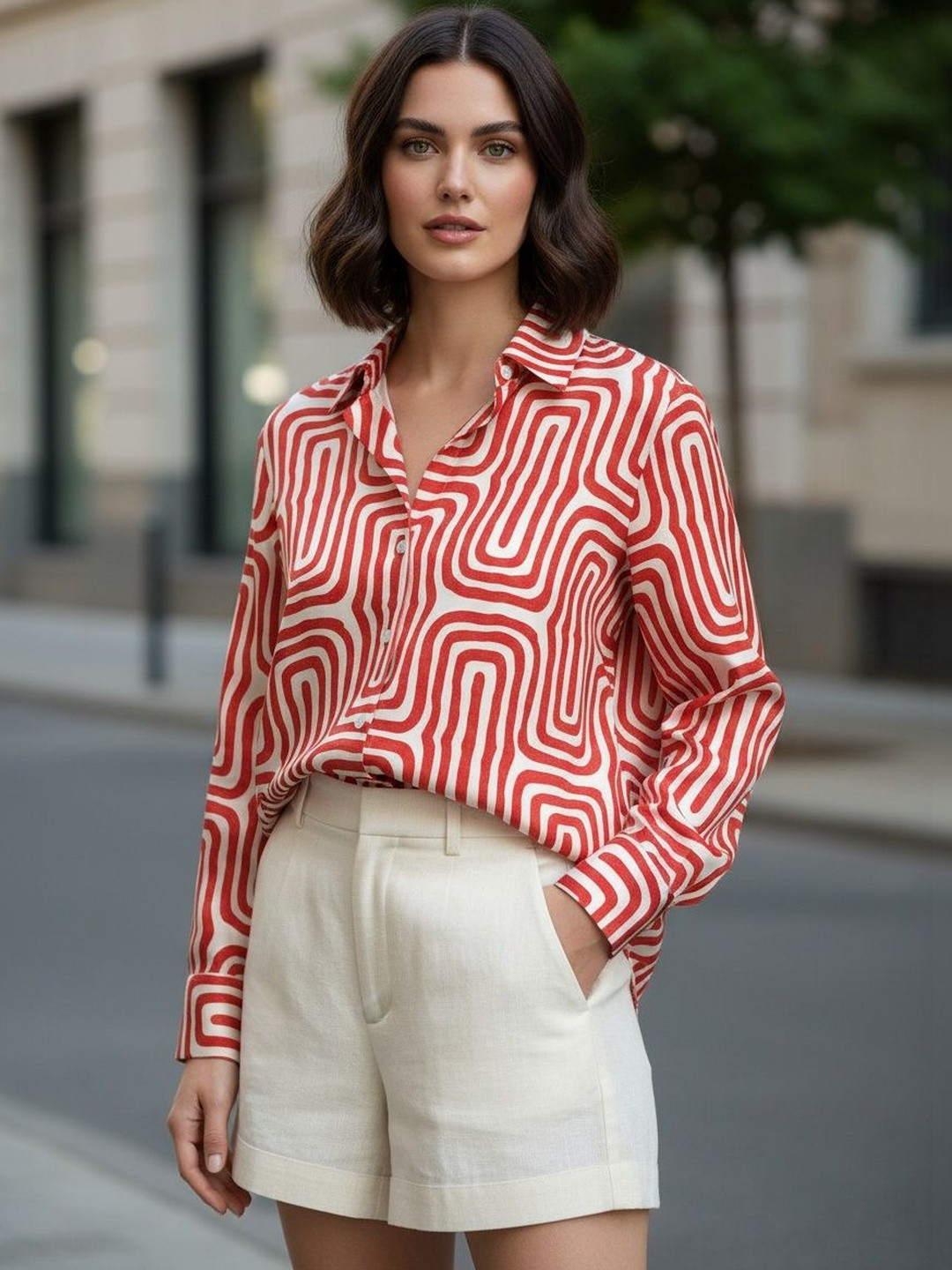 CORSICA Women Abstract Printed Spread Collar Relaxed Fit Casual Shirt
