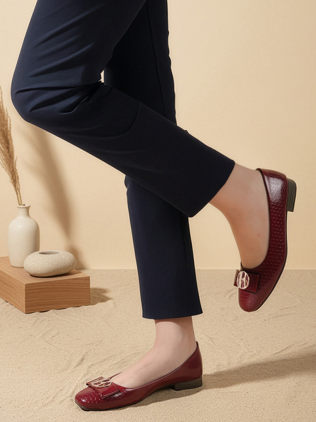 ELLE Women Sophisticated Buckle-Accent Square-Toe Ballerinas