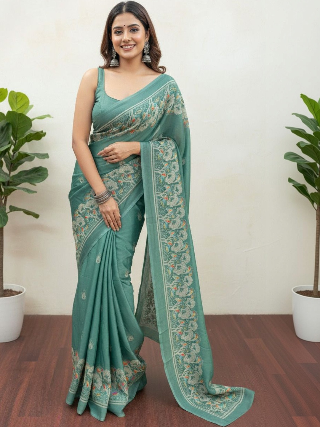 MAGNEITTA Floral Pure Chiffon Designer Saree