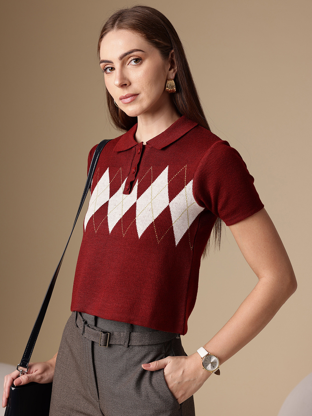 Chemistry Geometric Self Design Shirt Collar Top